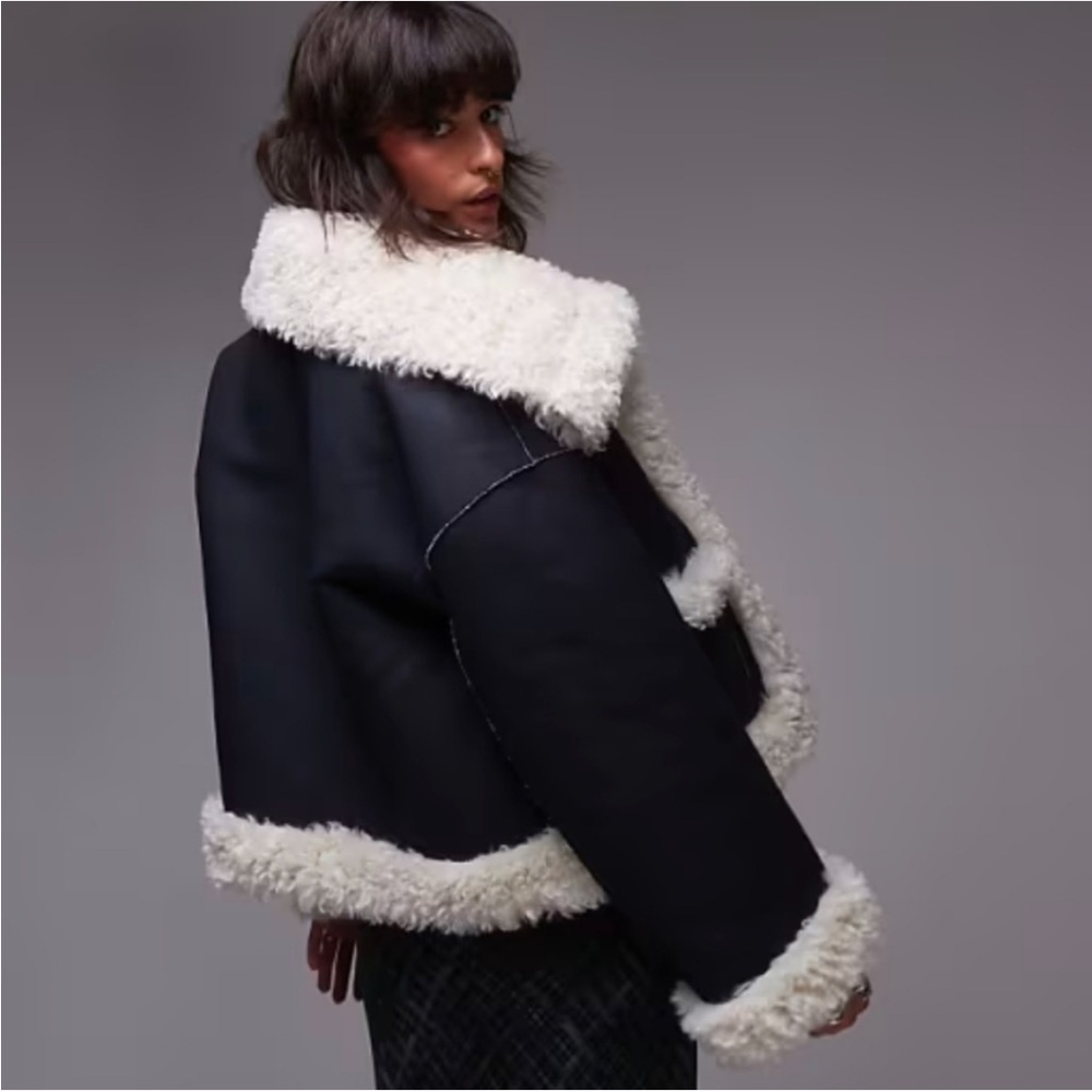 Free People Black and Cream Teddy Jacket - Picture 4 of 11